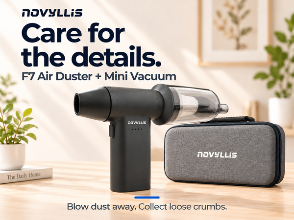 Novyllis F7 electric air duster and mini vacuum with dust cup, filter and carrying case