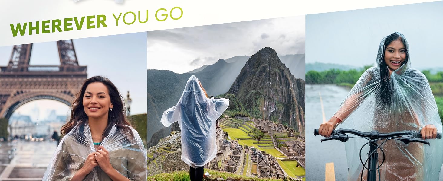 Disposable Rain Ponchos for Adults - Clear Ponchos with Sleeves, Hood, Compact, Clear, for Emergency