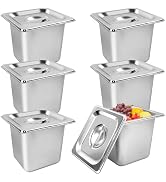 6 Pack Stainless Steel Pans with Lids - 6 Inch Deep, Anti Jam, Steam Table Pans for Restaurant Bu...