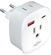 European Travel Plug Adapter, AiJoy PD 20W USB-C International Power Plug, 2 Outlets & 2 USB Char...
