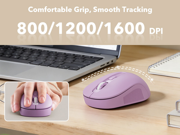 Ergonomic mouse with 800/1200/1600 DPI for smooth, accurate tracking and comfortable control