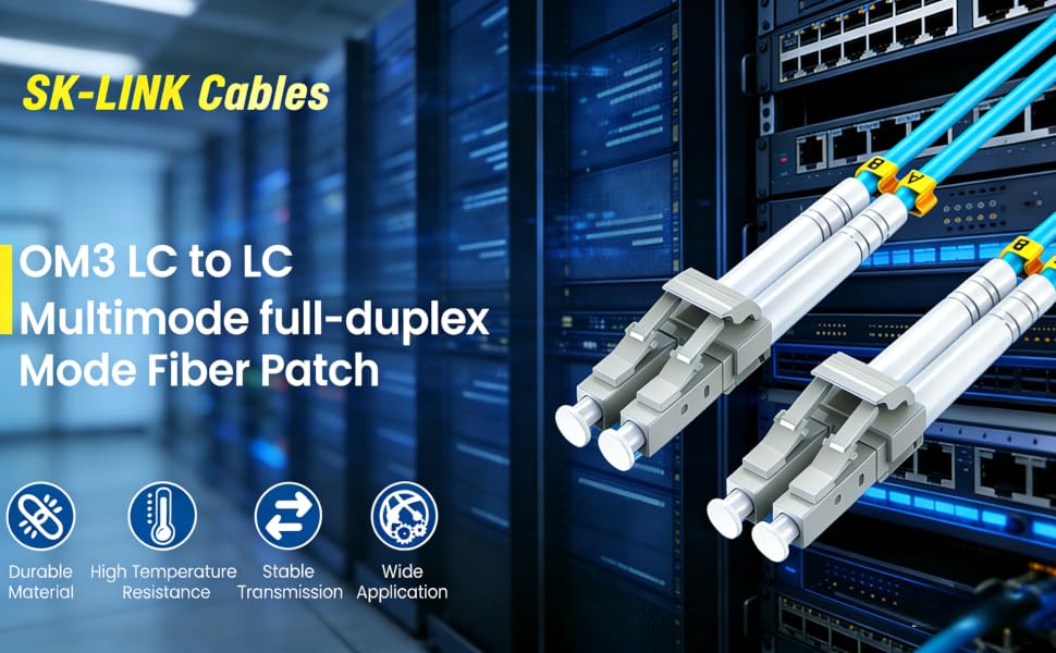 SK-LINK LC to LC Fiber Patch Cable 1M(3ft), OM3 Fiber Optic Cable Multimode Fiber Jumper