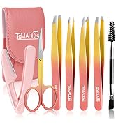 Eyebrow Tweezer Set, TsMADDTs 7 Pcs Tweezers Set for Women, Precision Tweezer for Eyebrows with C...