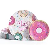 Liacere 32Pcs Donut Party Plastic Plates - Donut Birthday Party 7/10-Inch Dessert Plates Disposab...