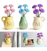 Mini Ceramic Vase Fridge Magnets – Tiny 3D Flower Vase Refrigerator Magnets with Fake Flowers, Cu...