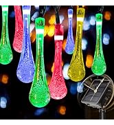 EaseSolies Solar Water Drop String Lights, 21FT 30 LED Teardrop Multicolor Fairy Lights, Outdoor ...