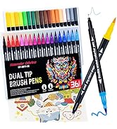 36 Colors Brush & Fine Dual Tip Art Markers Set for Adult Kids Coloring, Dual Tip Colored Pens Ma...