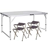 REDCAMP 4 Foot Folding Table Adjustable Height and Chairs Set, Lightweight Portable Camping Table...