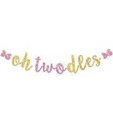 RICHHHA Glitter Pink Gold Oh Twodles Banner Pre-Strung Mouse Themed Cartoon Party Sign Garland 2n...