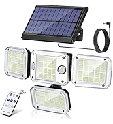 UTEBIT Solar Outdoor Lights, 3000LM 296 LED Security Lights with Remote Control, 4 Heads Motion S...