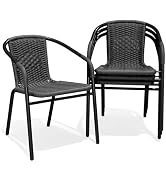 JEAREY Outdoor Patio Rattan Dining Chairs Set of 4, All Weather Stackable Dining Chairs for Lawn,...