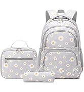 ZHANAO Daisy Prints Backpack Set with Lunch Kits Bookbag for Teenager Girls 3pcs Gradient SchoolB...