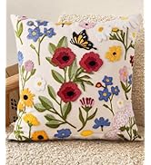Kokaaee Embroidered Throw Pillow Cover 18x18 Inch - Spring Summer Boho Decorative Pillow Cover wi...