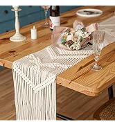 Mkono 100 Inches Boho Macrame Table Runner Woven Thanksgiving Christmas Party Decor Handmade Line...