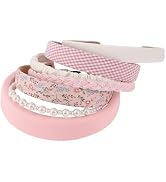 Drnytunk Women's Pearl Floral Padded Wide Bandana Headbands, Vintage Hair Accessories, Pink