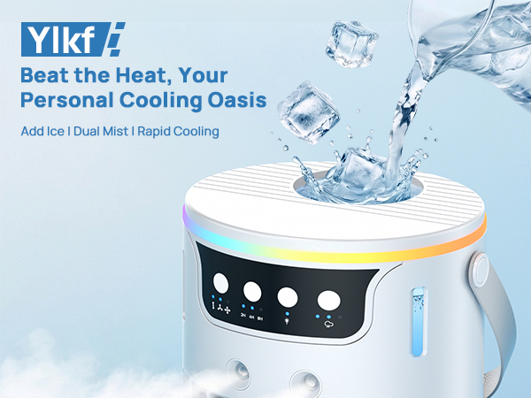 Experience rapid cooling by adding ice and water to your dual-misting desktop AC