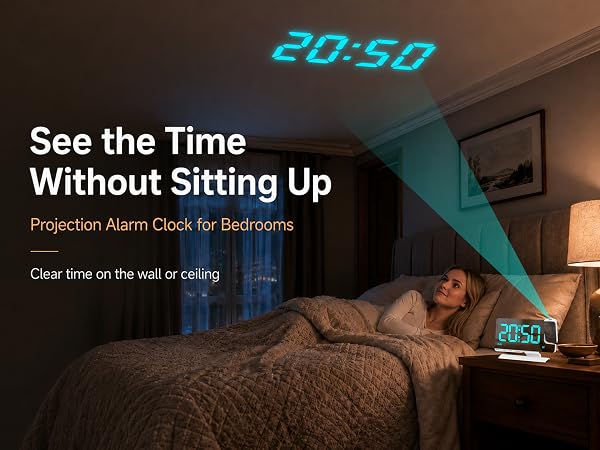 Projection Alarm Clock for Bedrooms,See the TimeWithout Sitting Up