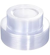 FLOWERCAT 100PCS Clear Plastic Disposable Plates for Party/Wedding- Heavy Duty Clear, Include 50P...