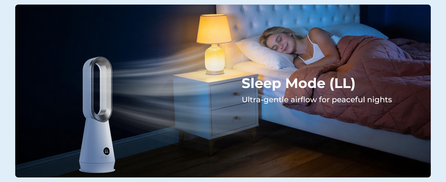 Text reads 'Sleep Mode (L)'. Product demonstration showing illuminated smart device in dark bedroom setting with soft ambient lighting.