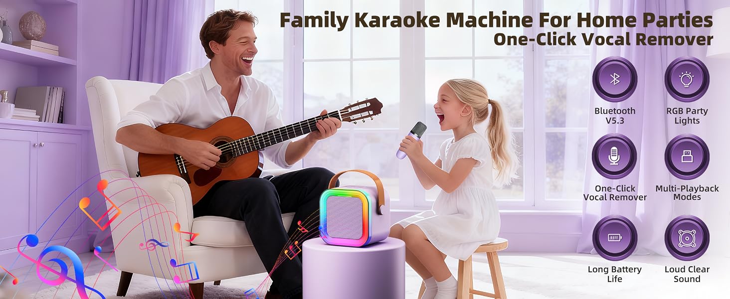 Kids Karaoke Machine for Ages 3-12, Portable Bluetooth Speaker with Two Wireless Microphones