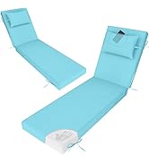 Odsiikly Outdoor Lounge Chair Cushions Set of 2, Pool Chaise Cushion with Pillow,Ties,Removable C...