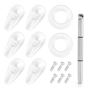 Set of clear plastic hooks, rings, and a metal rod with screws. Appears to be a curtain or shower rod installation kit.