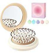 RHOS Compact Foldable Hair Brush with Mirror for Women, Men & Kids - Small Pocket & Portable Trav...