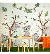 Koala Tree Wall Stickers - Removable Nature Wall Decals with Monstera Leaves, Vines & Falling Lea...