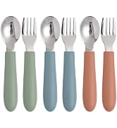 Eascrozn Toddler Utensils, Kids Silverware with Silicone Handle, Spoons and Forks Set, 18/8 Stain...