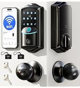Veise VE027-K Built-in WiFi Smart Lock with 2 Knob, Fingerprint Keyless Entry Door Lock Handle Se...
