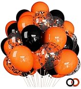 68Pcs Black and Orange Balloons, 12 inch Orange Black Latex Balloon Set with Confetti Ribbons Reu...