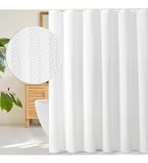 Gibelle White Shower Curtain, 3D Embossed Textured Herringbone Fabric Modern Farmhouse Bathroom D...
