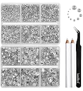 Beadsland 8300PCS Flatback Rhinestones, Clear Rhinestone Nail Gems Round Crystal Rhinestones for ...
