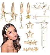 YAEISM 10PCS Gold Hair Clips Dangle Star Hair Clips Metal Snap Star Barrettes 9 Shapes Y2K Hair A...
