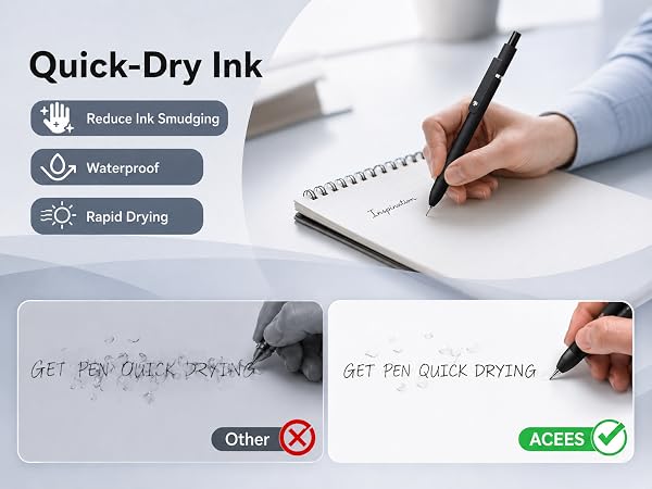 Quick dry black ink gel pens, waterproof ink helps reduce smudging for notes and journaling