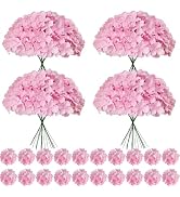 Cherica 100 Pcs Faux Pink Hydrangea Artificial Flowers Bulk, Fake Silk Hydrangea Flowers Heads wi...