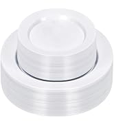 Bestluck 100PCS White Plastic Plates, Heavy Duty Disposable Plastic Plates with 50PCS 10.25inch D...