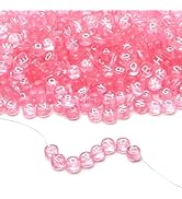 LAIDANLA 1500PCS Acrylic Letter Beads Alphabet White Letters Pink Transparent Round Bead 7×4mm fo...