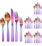 A · HOUSEWARE Matte Rainbow Silverware Stainless Steel Flatware Set for 6 Colorful Cutlery Set 30...