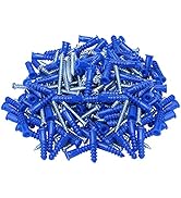 HANGDONE Ribbed Wall Anchors #10-#12 1-1/4-Inch with Screws 100-Pack, Blue, Plastic Anchor for Dr...
