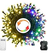 Christmas String Lights Battery Operated, Dual Color Changing 100 LED Fairy Lights 33Ft with Remo...