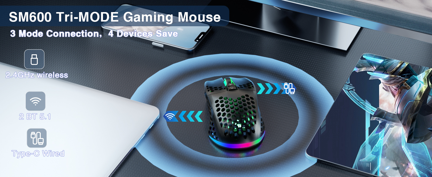 gaming mouse white gaming mouse Rechargeable programmable custom mouse with 2 side buttons