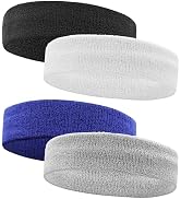 IMAGERIO 4 Pack Sweatbands Sports Headband for Men and Women, Moisture Wicking Athletic Workout H...