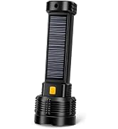 LED Rechargeable Solar Flashlight, Super Bright High Lumens Flash Light, 4 Modes with COB Side Li...