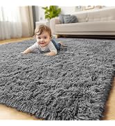 Amdrebio Grey Area Rugs for Bedroom Living Room, Fluffy Fuzzy Modern Rugs for Kids Room, Furry Fl...