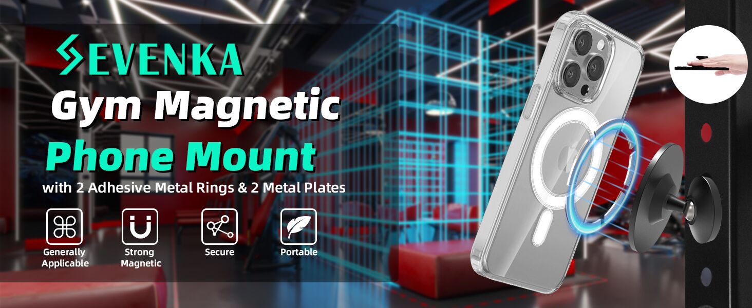 Gym Magnetic Phone Holder for MagSafe Dual Magnetic Phone Mount Magnet Head Locking Angle