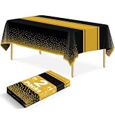 LIKAJON 2 Pack Black and Gold Tablecloth Party Decorations Plastic Black Tablecloth Printed Gold ...