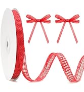 KINGLAKE Red Burlap Ribbon – 3/8 Inch x 20 Yards Rustic Ribbon Roll with Spool for Crafts, Gift W...