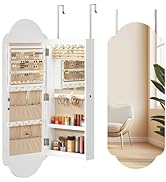 HOOBRO Wide Jewelry Cabinet, LED Jewelry Organizer Wall/Door Mounted, Hanging Jewelry Cabinet Mir...