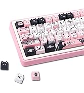 COOMICKEY Cute Cat Keycaps, Mao Profile Pink and Black PBT Keycaps, 130 Keys Meow Meow Keyboard K...